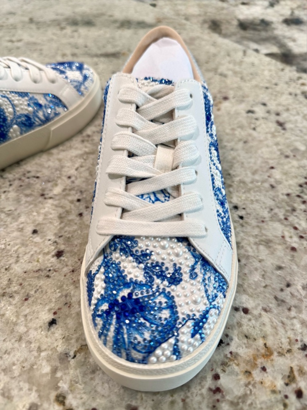 Betsey Johnson White and Blue Beaded Floral "Damon" Sneakers "NEW" - Picture 13 of 17